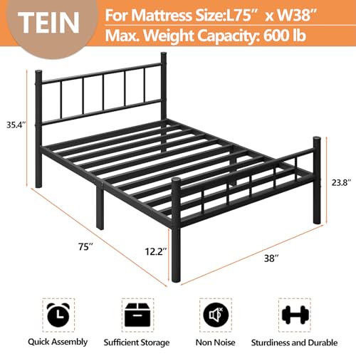 Full Size 14 Inch Metal Bed Frame with Headboard D8069