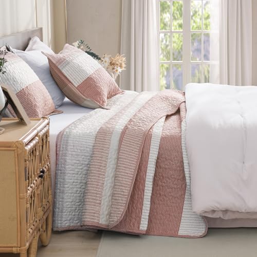 Oversized King Quilt Set Sage Green Stripe Bedspread Coverlet 3 Pieces Z955406