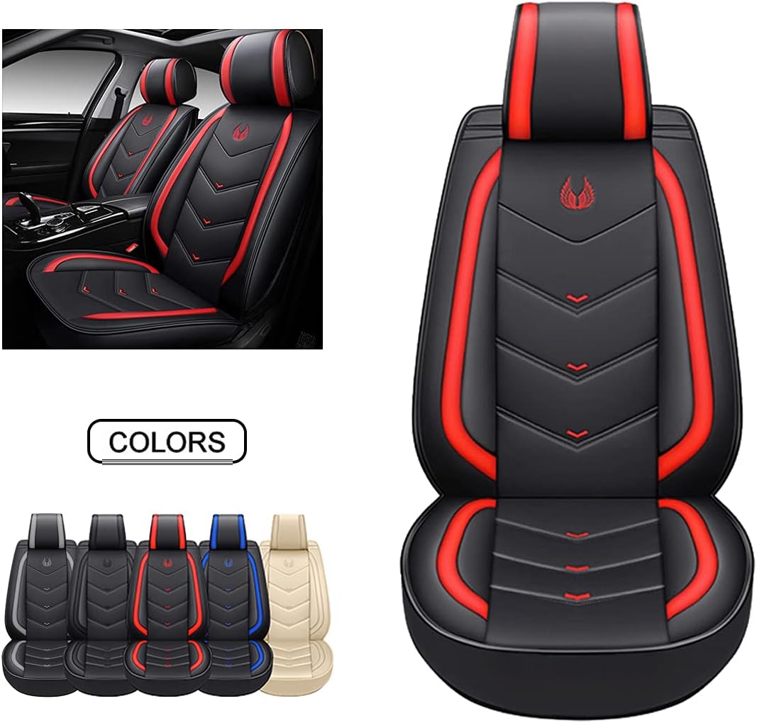 Black Faux Leather Car Seat Covers Full Set D119