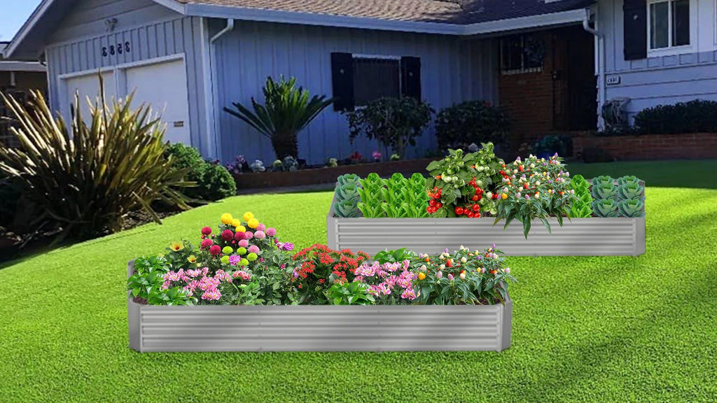2 Pack Gray Metal Galvanized Raised Garden Bed Z3843
