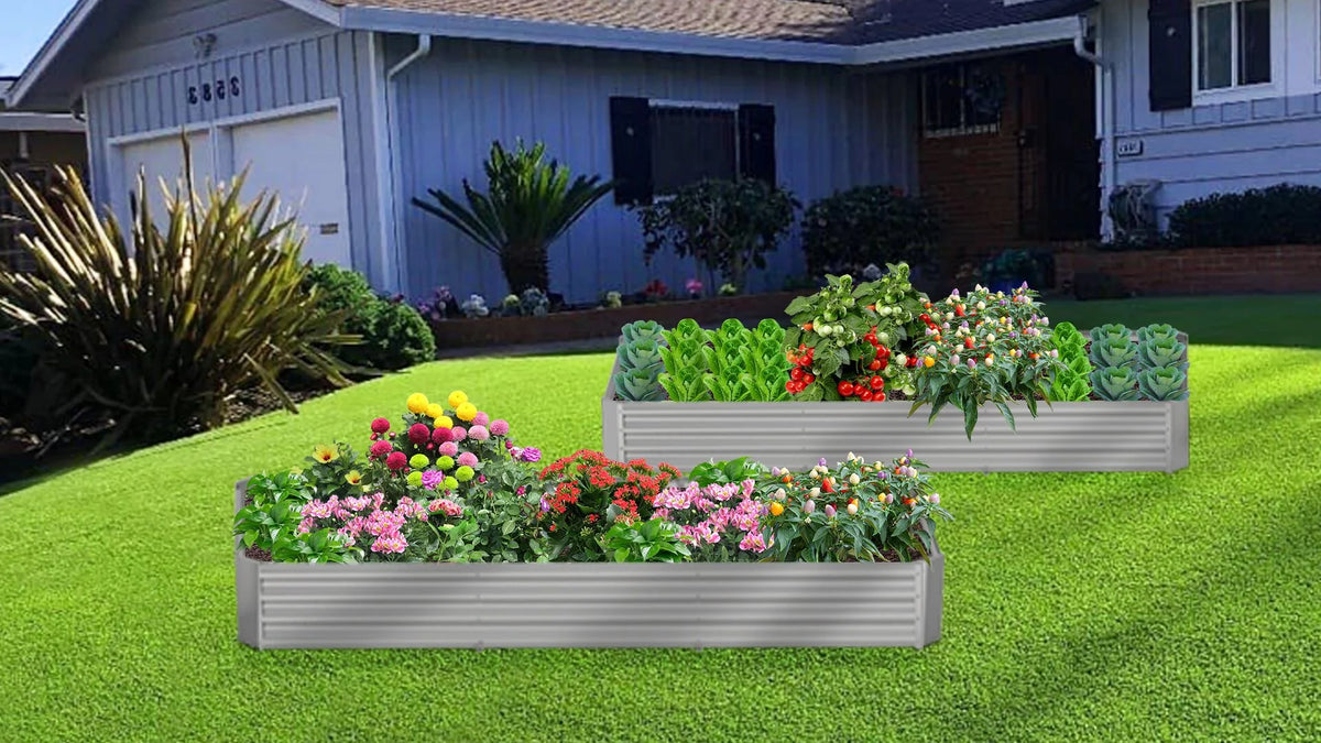 2 Pack Gray Metal Galvanized Raised Garden Bed Z3843