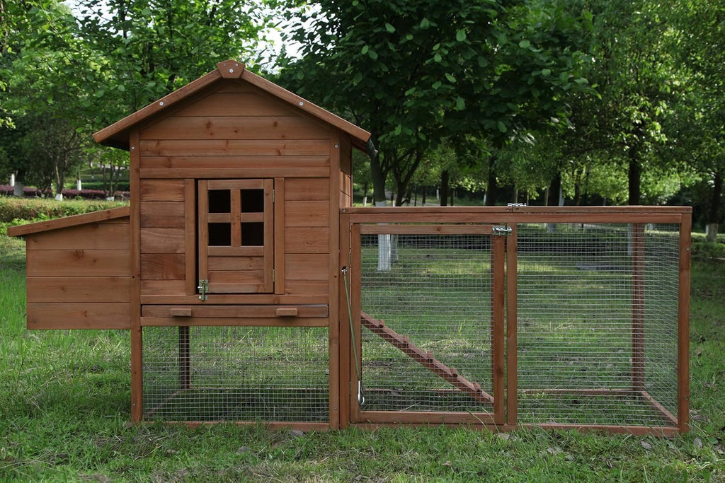 Large Two Tiers Wooden Chicken Coop with Egg Box Run H41789