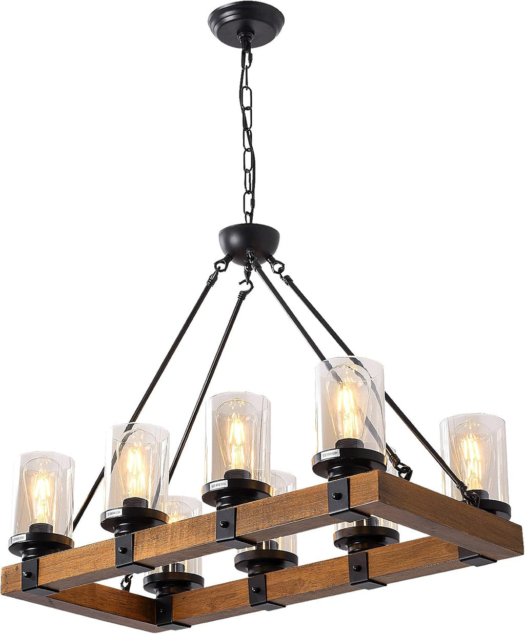 6 Lights Round Wood Wagon Wheel Chandelier E9825