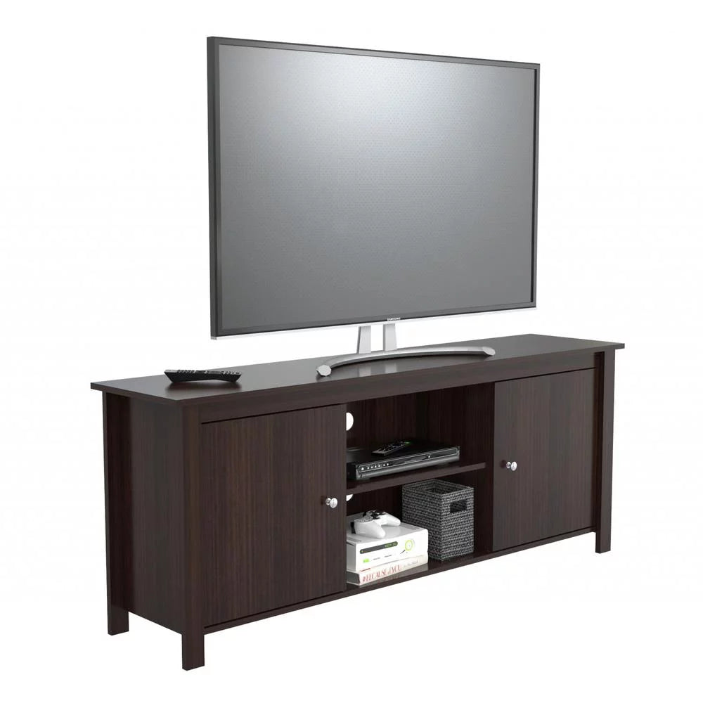 Dark Brown Wood And Metal Mirrored TV Stand G222
