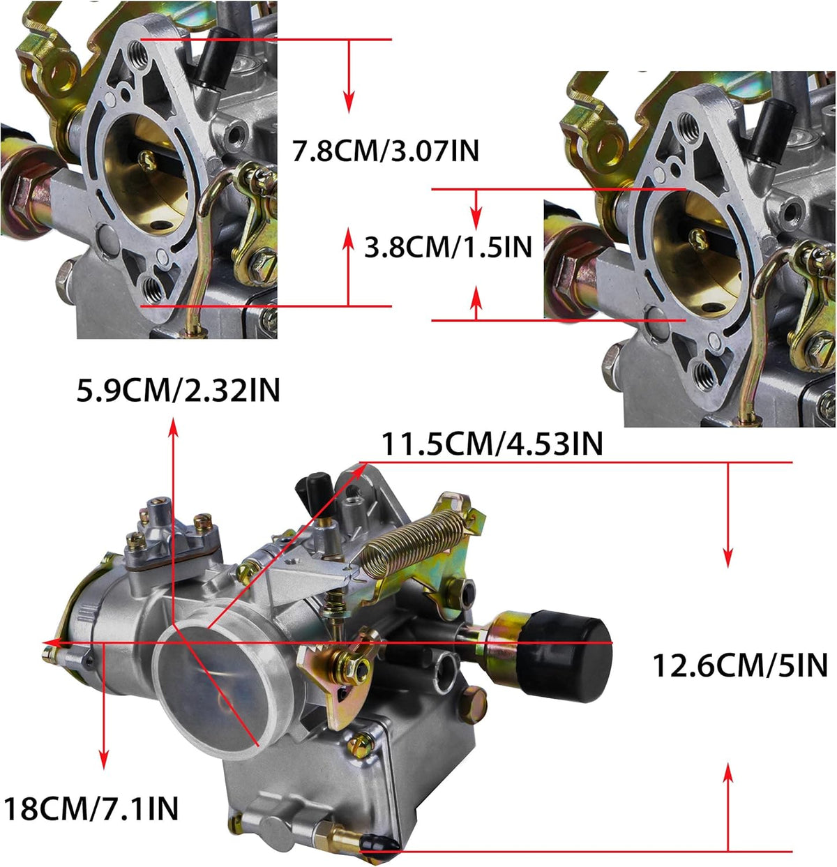 Carburetor for VW Beetles 1971-1979 Dual Port 1600cc Engine 12V Air Cooled Type 1 Engines Automatic Choke Pack of 2 N938