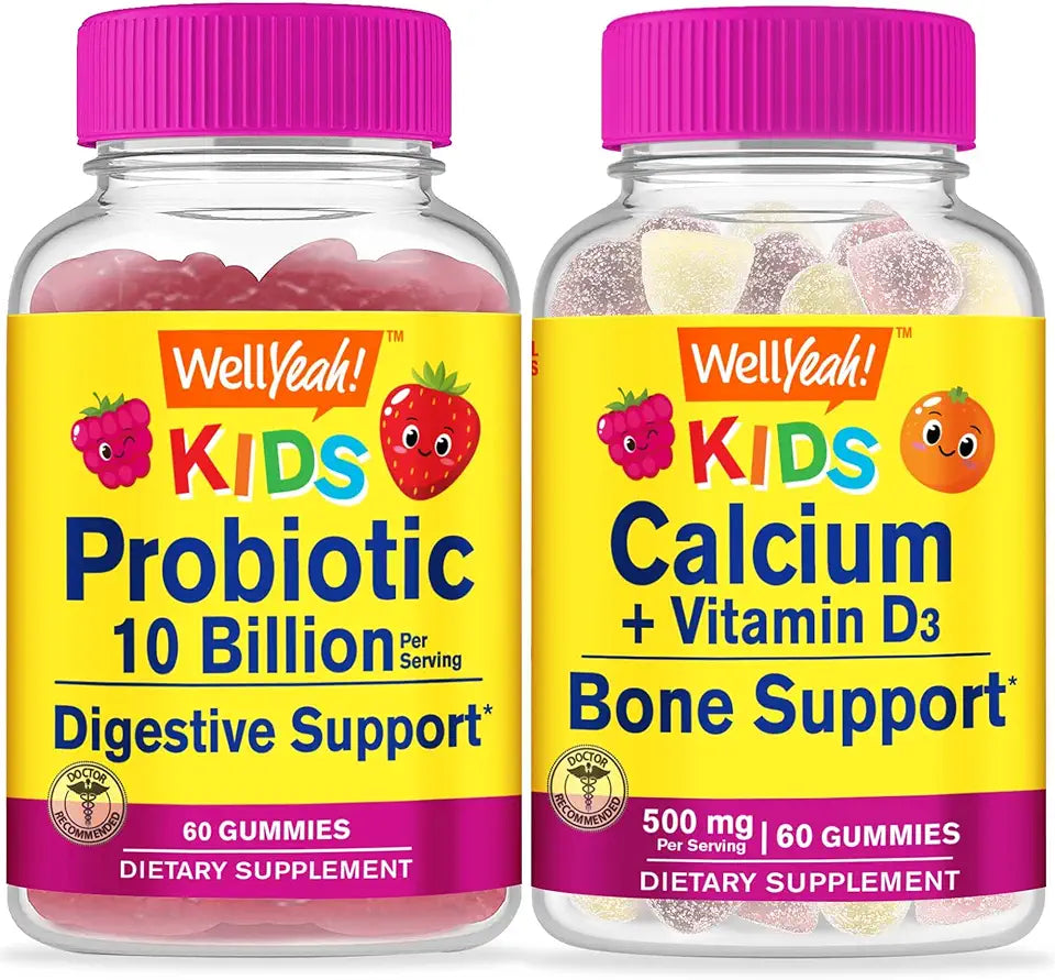 Probiotics 10B Kids Calcium Vitamin D3 Gummies Bundle Gluten Free GMO Free Chewable Gummy K91634