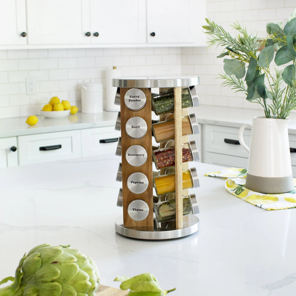 20 Natural Rotating Acacia Wood Spice Jar Rack Set X973978