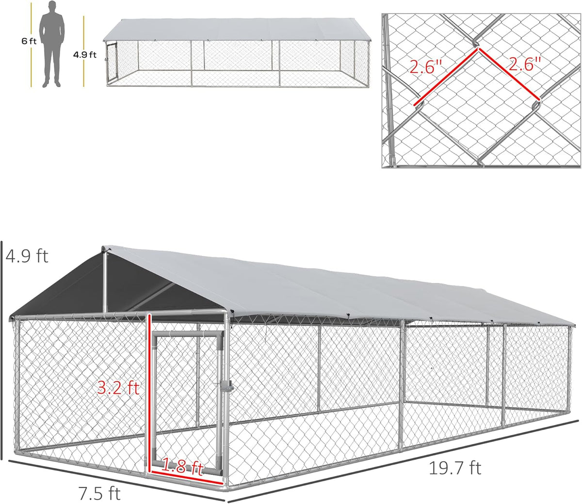 Large Heavy Duty Dog Kennel with Waterproof Cover, 19.7' x 7.5' x 4.9' C8184