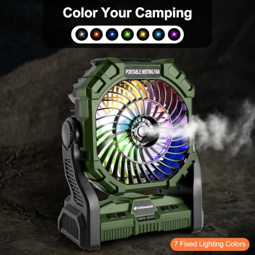 Portable Misting Fan with LED Light, 20000mAh Rechargeable with 250mL Water Tank and Hook, Orange V780