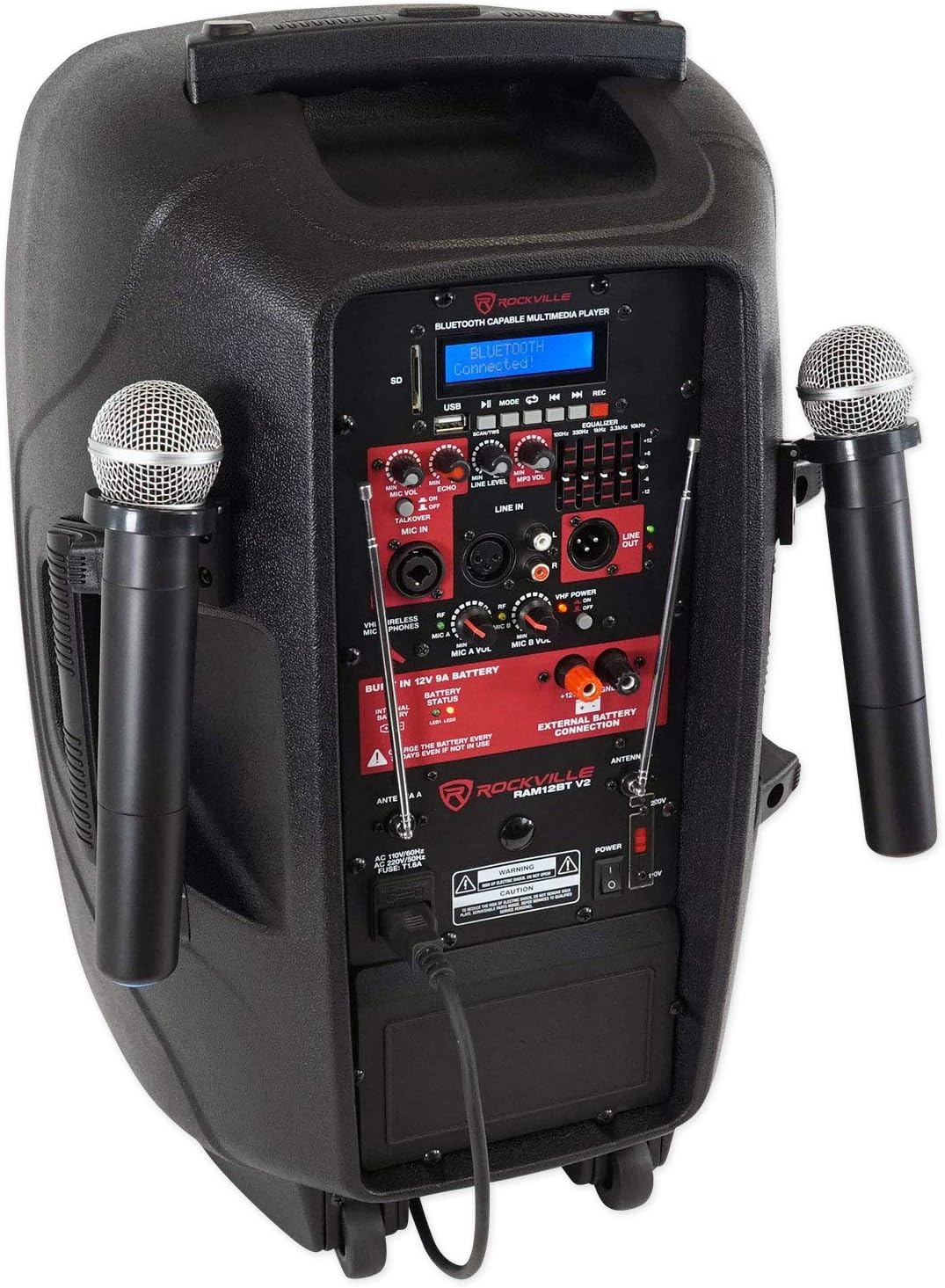 12" Rechargeable Powered 600W PA Speaker with 2 Mics and Bluetooth K82652