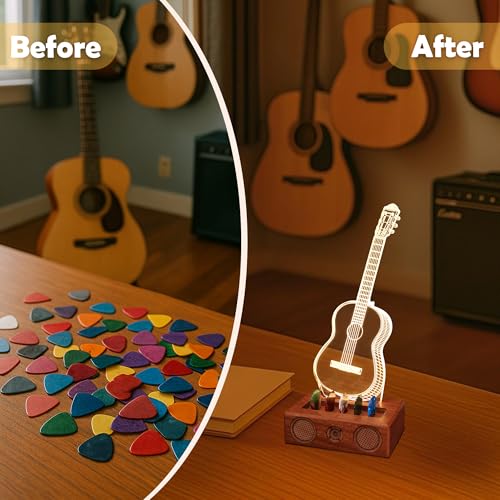 Acrylic Light Up Guitar Pick Holder with Wooden Base N1230
