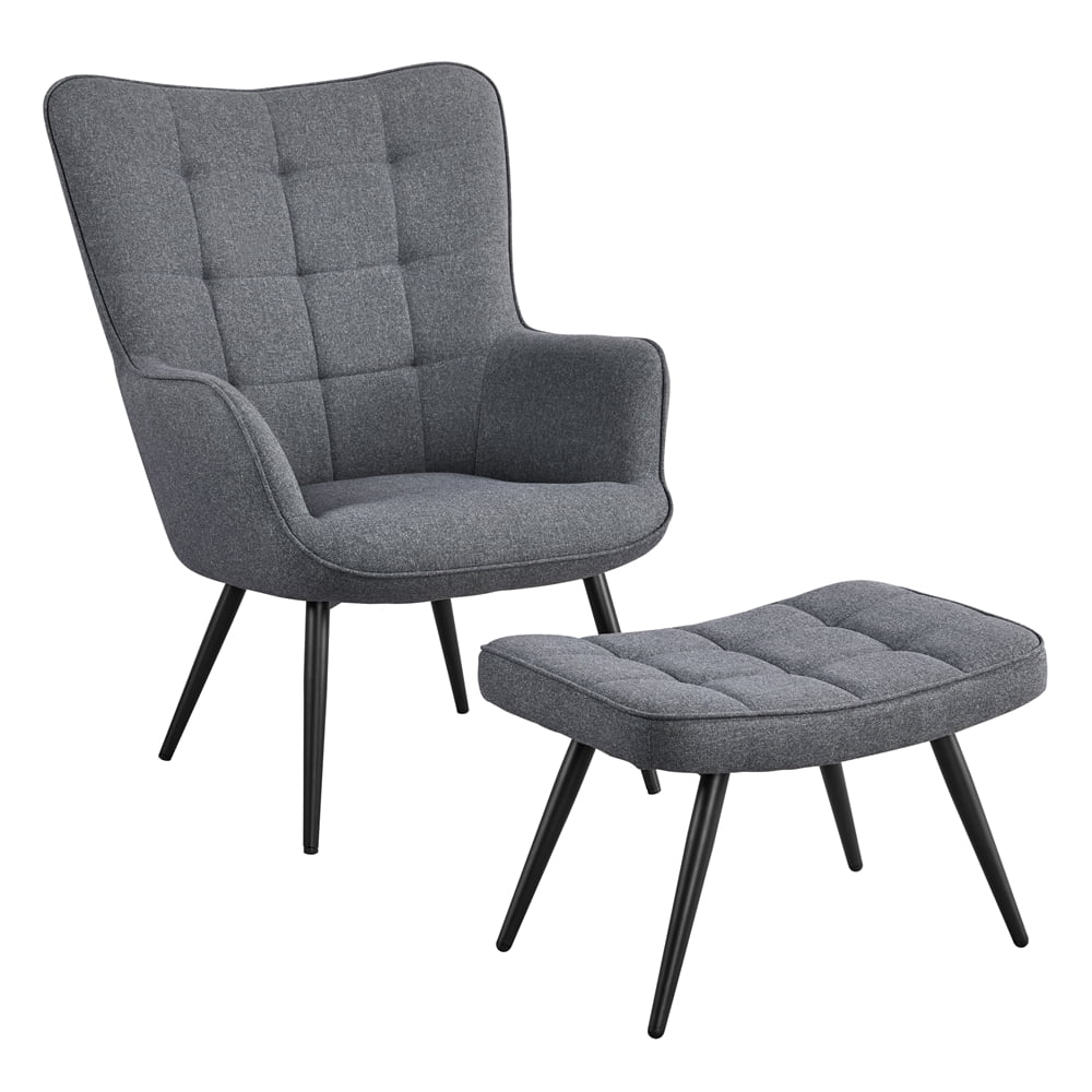 Gray Fabric Wingback Accent Chair with Ottoman I464062