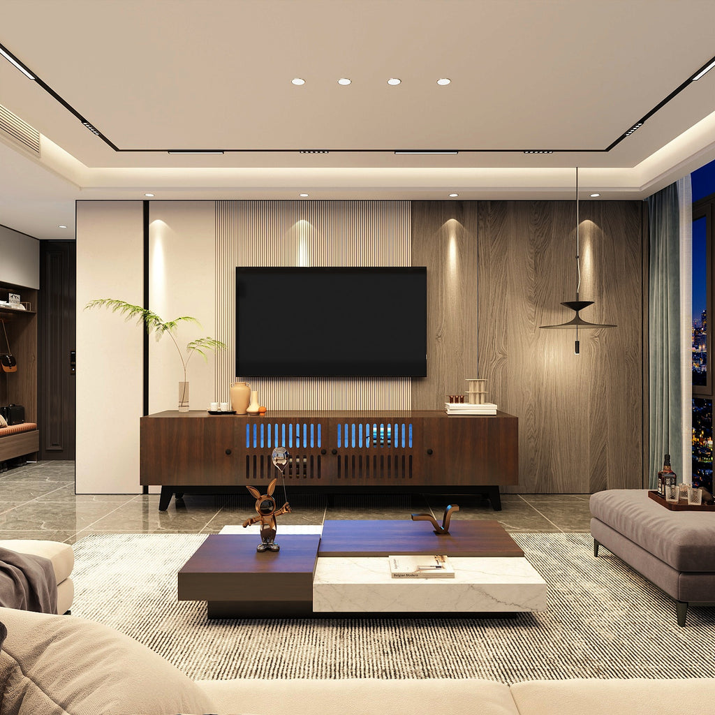 Brown 66 in TV Stand with Storage and LED Light I307