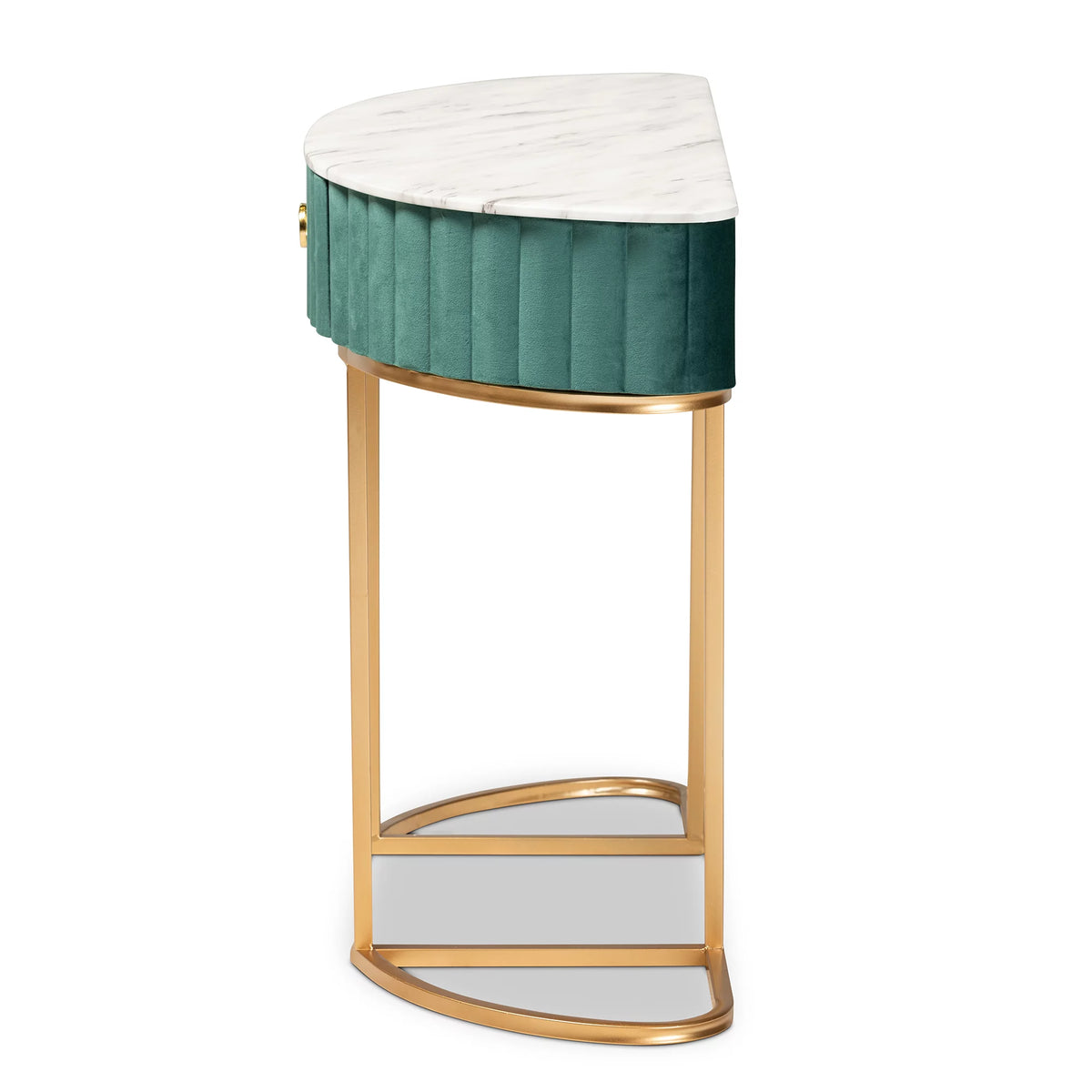 Green Velvet 1-Drawer Console Table with Faux Marble Tabletop D586374