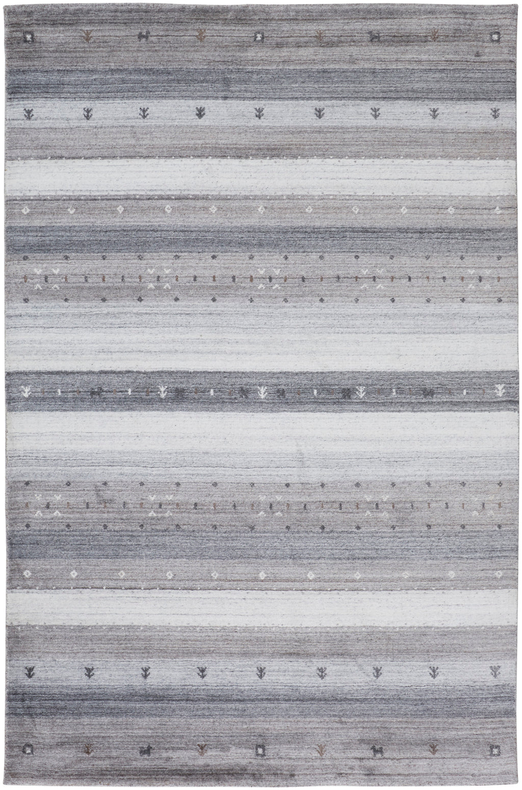 Handmade Stripes Gray Silver Black Area Rug U90090