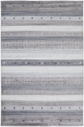 Handmade Stripes Gray Silver Black Area Rug U90090