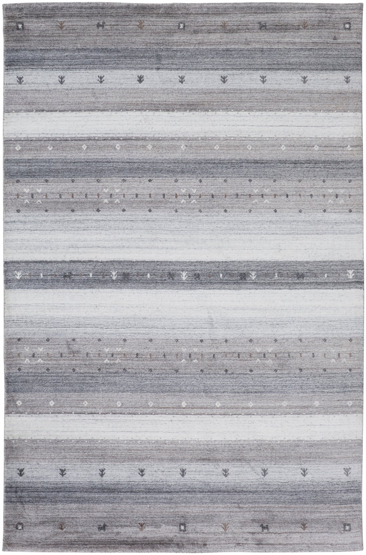 Handmade Stripes Gray Silver Black Area Rug U90090