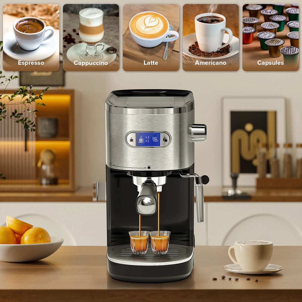 Black 20BAR Coffee Maker with Steam Milk Frother D53172