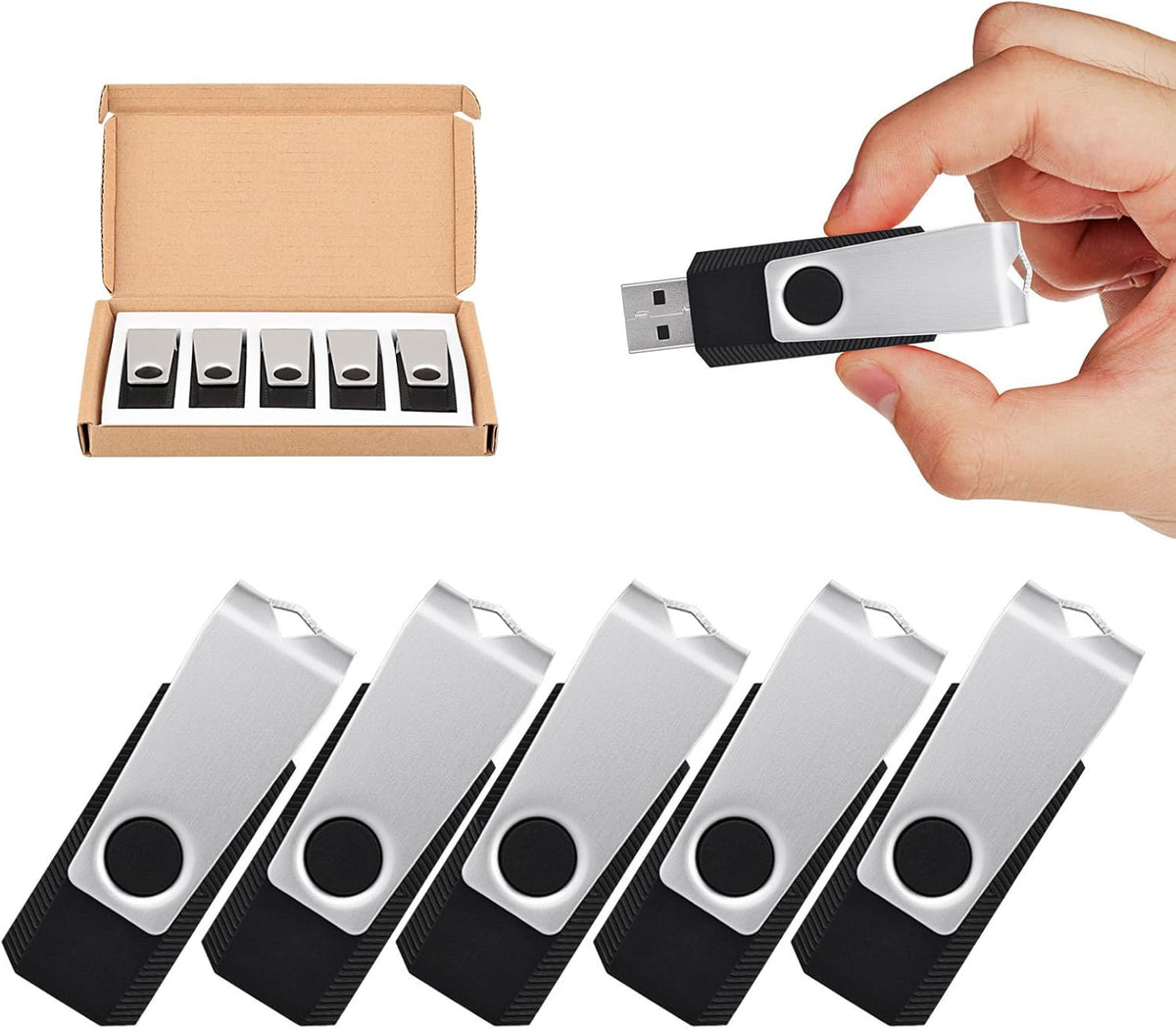 100 Pack 8GB USB 2.0 Flash Drive Black N374909