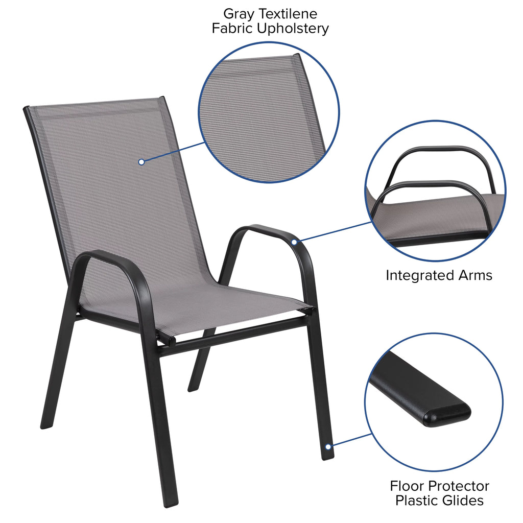 5 Piece Outdoor Patio Dining Set with Tempered Glass Table and 4 Gray Stack Chairs N83801