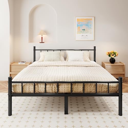 Full Size 14 Inch Metal Bed Frame with Headboard D8069