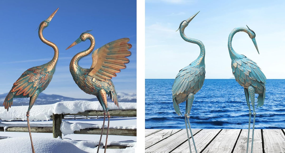 Set of 2 Metal Garden Crane Statues R69260