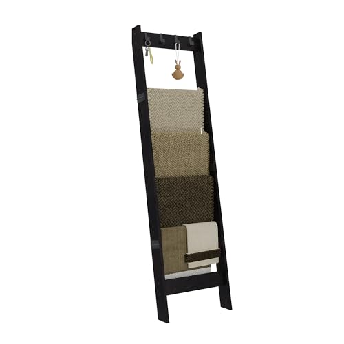 6 Tier Blanket Ladder Shelf with 4 Metal Hooks, Rustic Brown I70020