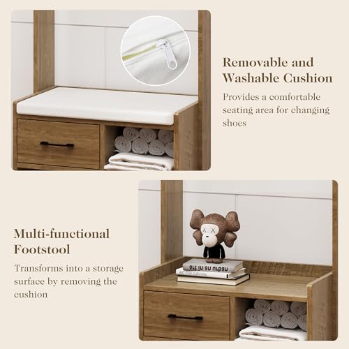 White Wood Hall Tree with Bench and Coat Rack W870