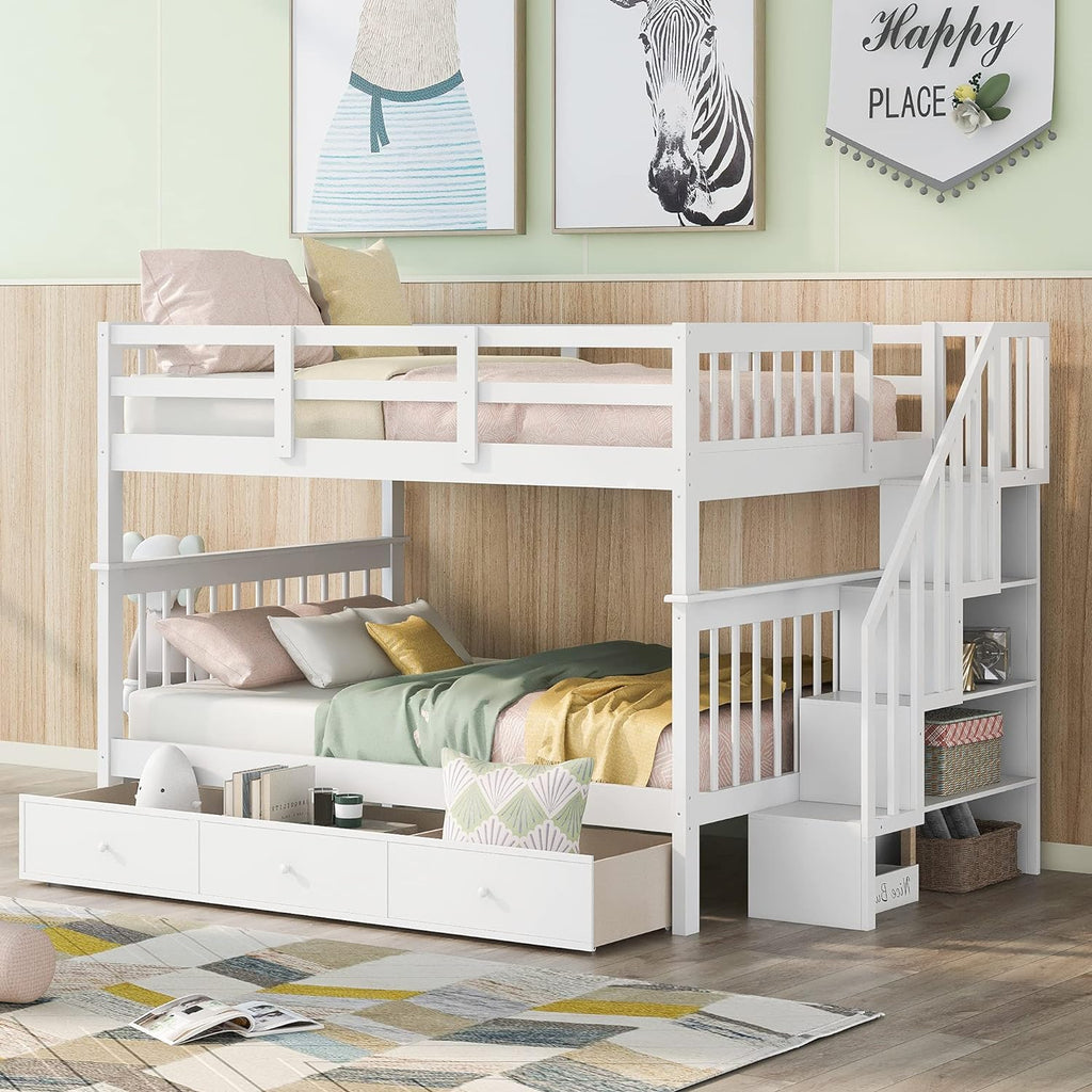Gray Solid Wood Twin Loft Bed with Slide and Storage W877647