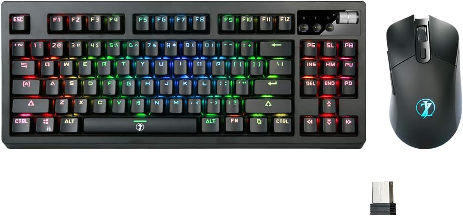 Wireless Mechanical Gaming Keyboard and Mouse, RGB Backlit Rechargeable 3600mAh, Anti-ghosting Keyboard + 7D 3200DPI Mice, Brown Switch, Silver, Pack of 2 L970