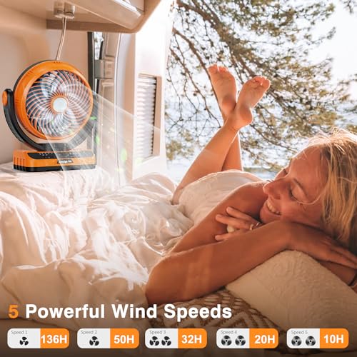 Camping Fan with LED Lantern, 8000mAh Rechargeable Battery Powered Tent Fan with Remote, 4 Speed B510840