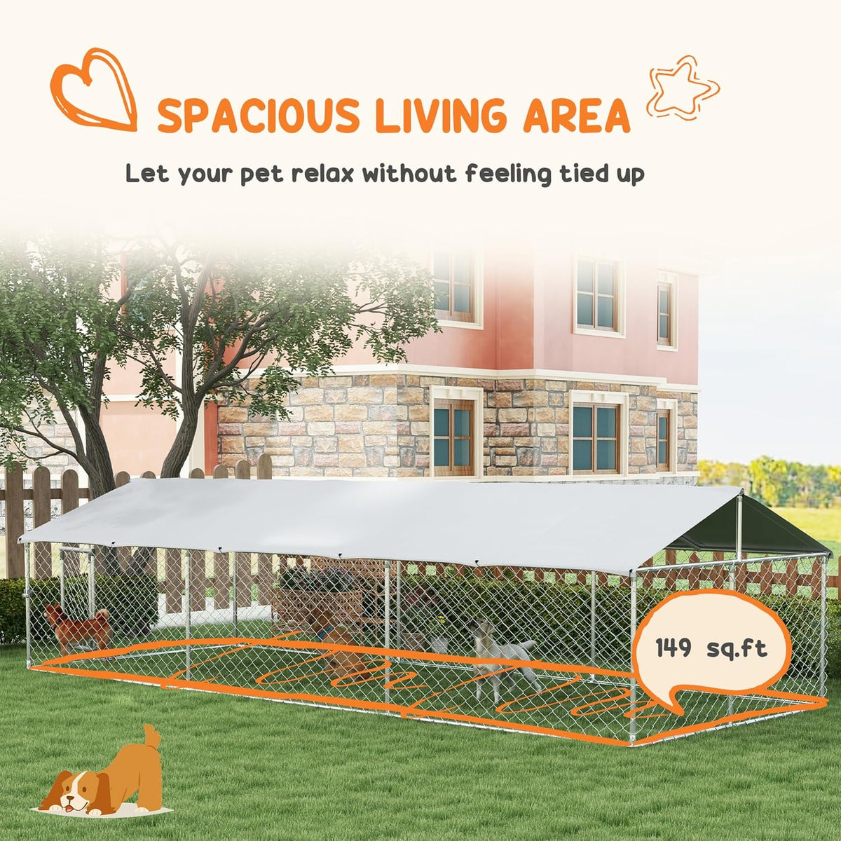 Large Heavy Duty Dog Kennel with Waterproof Cover, 19.7' x 7.5' x 4.9' C8184