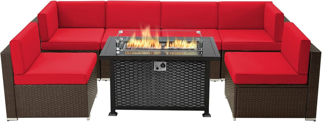 7 Pieces Outdoor Patio Furniture Set with Fire Pit Table D866915