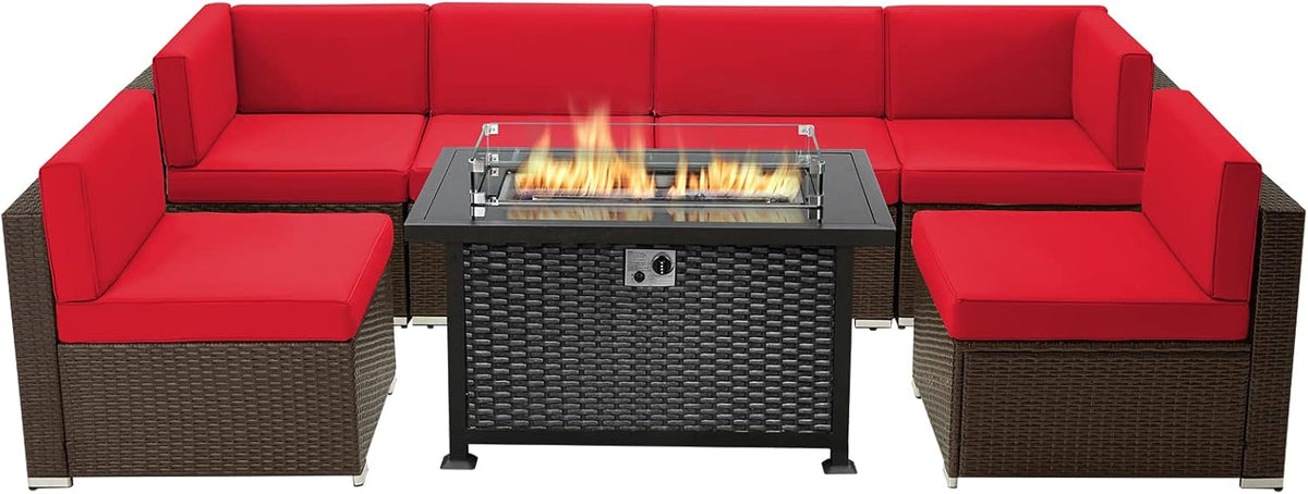 7 Pieces Outdoor Patio Furniture Set with Fire Pit Table D866915