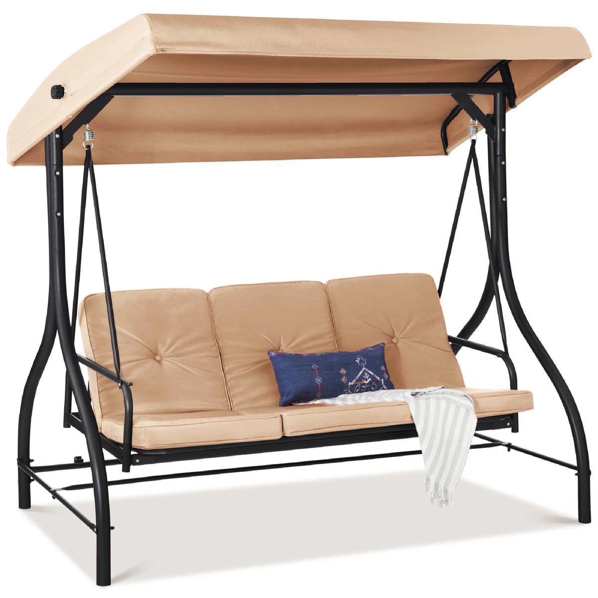 3-Seat Outdoor Converting Canopy Swing Glider Hammock with Removable Cushions S19732