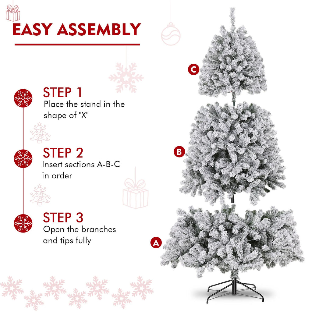 Flocked Artificial Christmas Tree 6 ft with 733 Branches Metal Base G56534