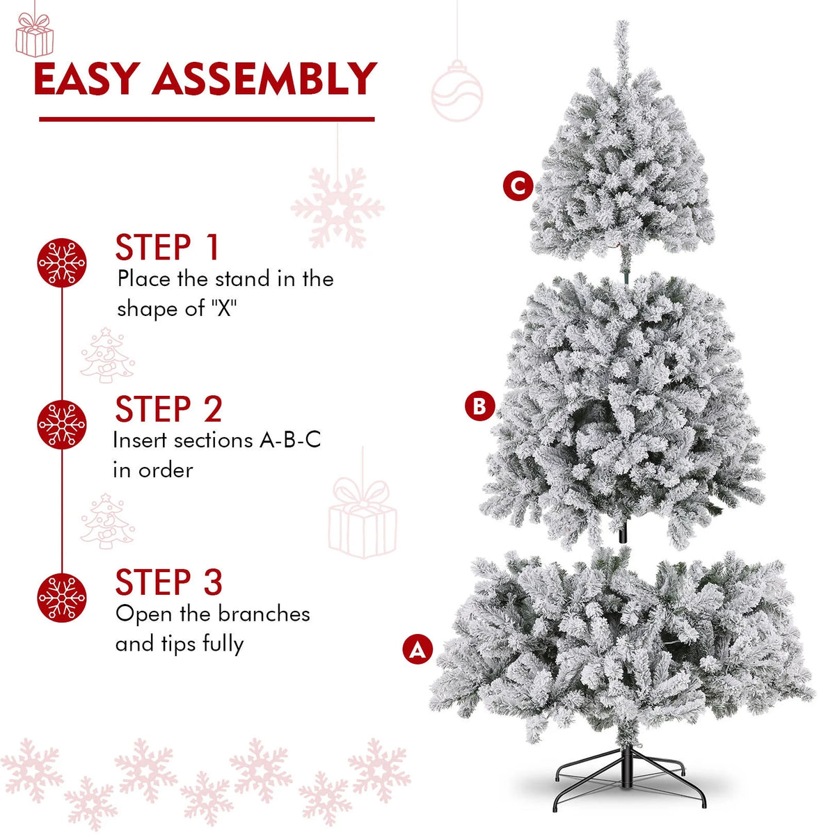 Flocked Artificial Christmas Tree 6 ft with 733 Branches Metal Base G56534