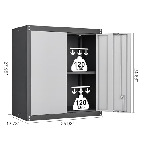 Metal Storage Cabinet with Locking Doors and Wheels, Black+Grey A83591