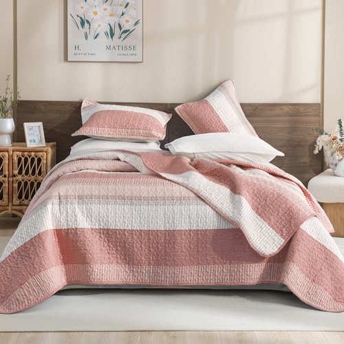 Oversized King Quilt Set Sage Green Stripe Bedspread Coverlet 3 Pieces Z955406