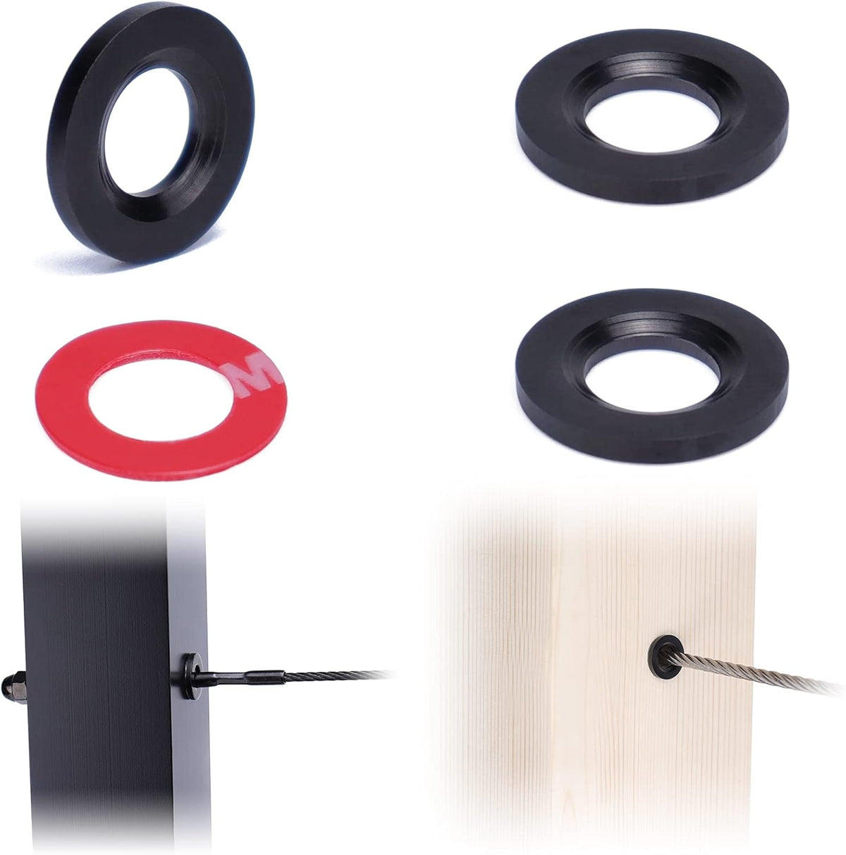 20Pack Cable Railing Kit Black Protector Sleeve Adhesive Grommet for 1/8 5/32 3/16 Wire Rope Wood Metal Posts T316 Stainless Steel T692680
