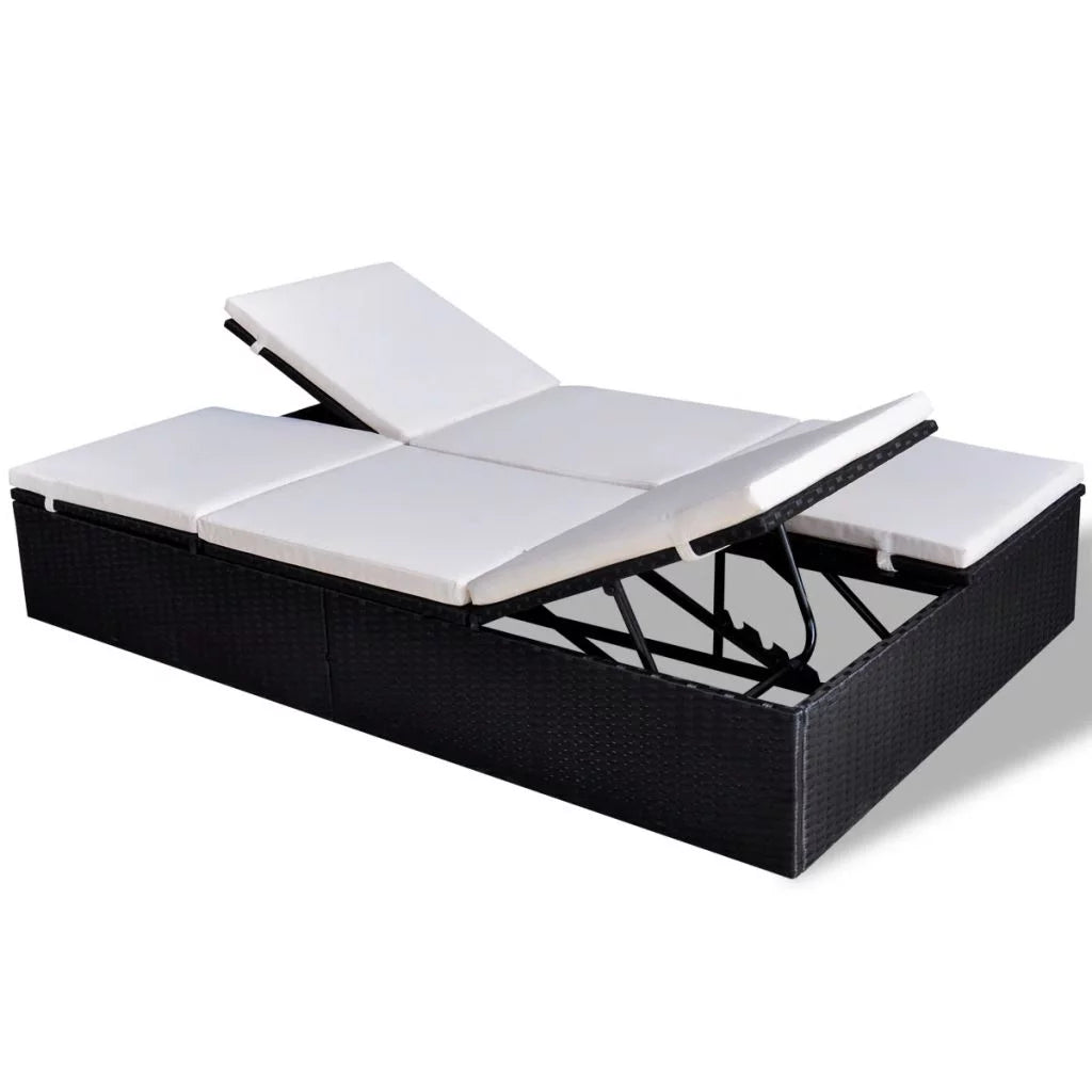 Double Chaise Lounge Chair 2-Person Poly Rattan Sun Lounger with Adjustable Cushion S6258