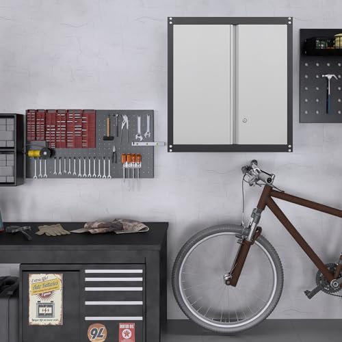 Metal Storage Cabinet with Locking Doors and Wheels, Black+Grey A83591