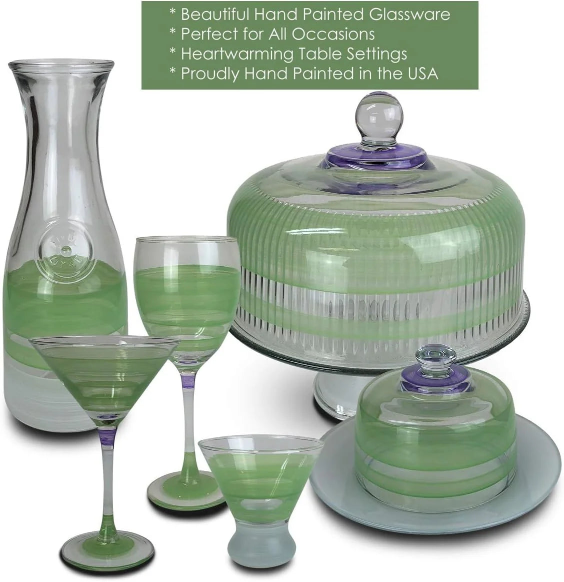 Hand Painted Wine Glasses Set Of 2 Green N969332