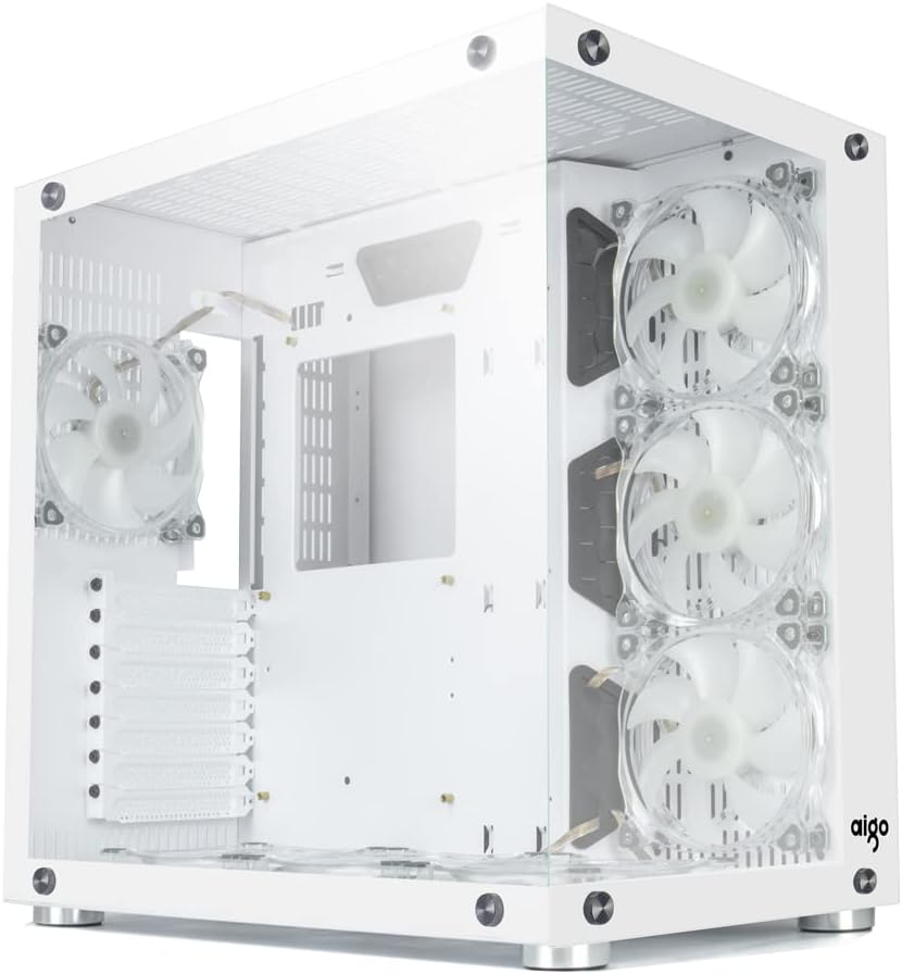 Black Mid Tower Computer Case with Tempered Glass Panel and 7PCS RGB Fans Z892459