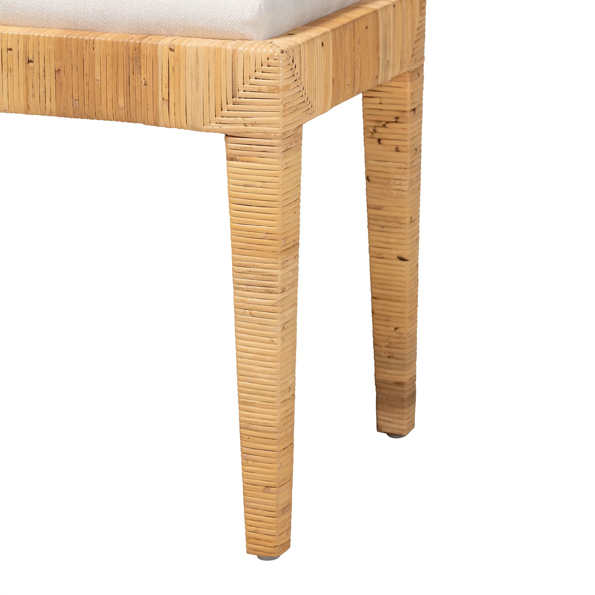 Natural Brown Rattan and Mahogany Wood Ottoman Z2986