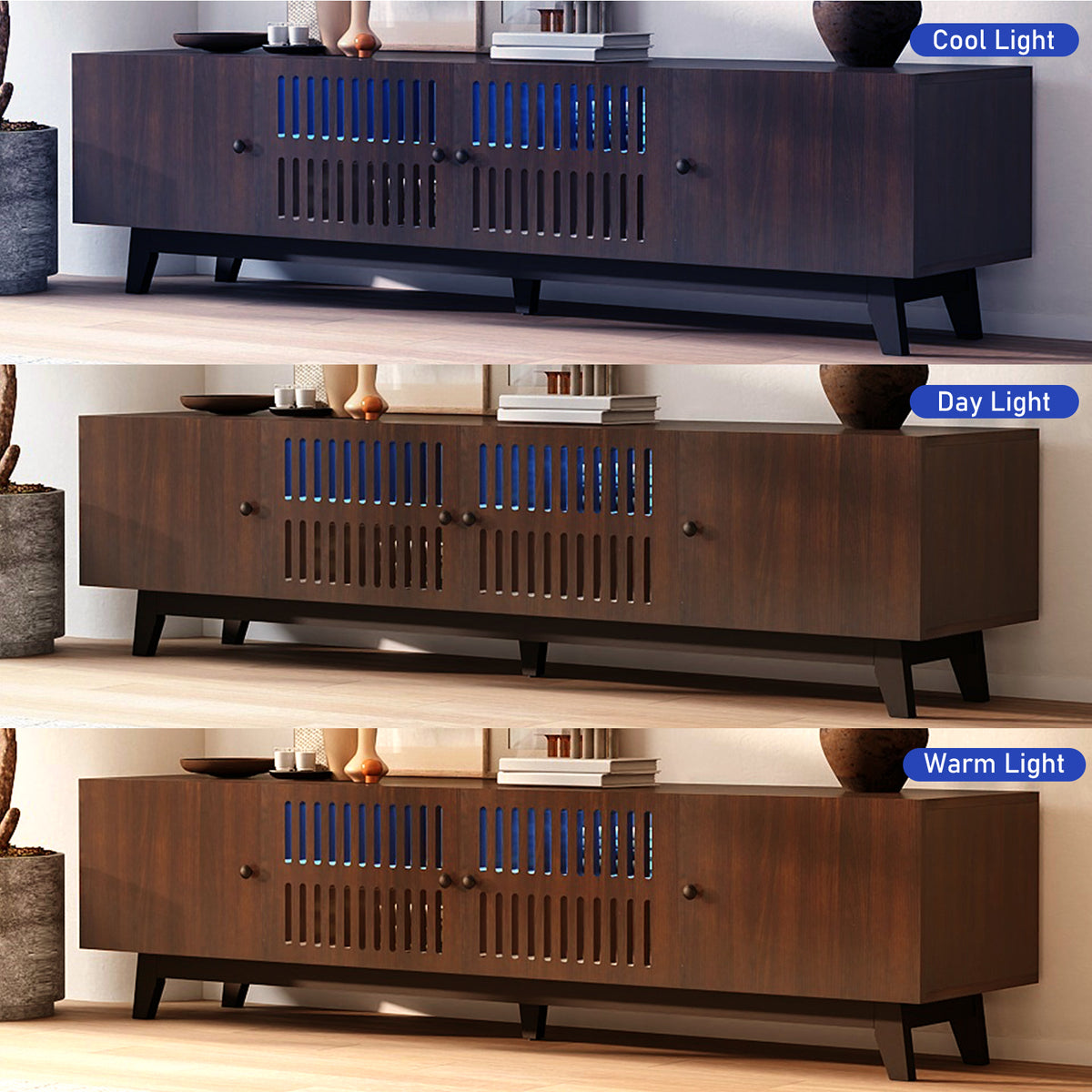 Brown 66 in TV Stand with Storage and LED Light I307