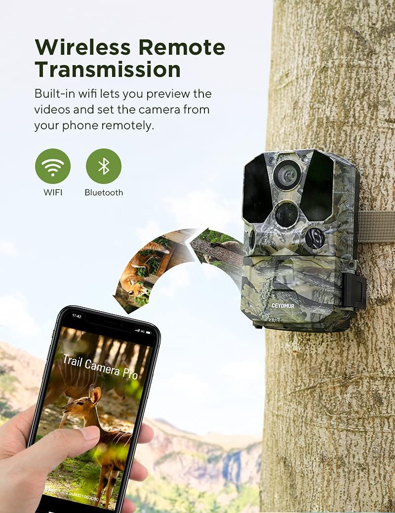 WiFi Bluetooth 30MP 1296P Hunting Camera with IR Night Vision and IP66 Waterproof S2422