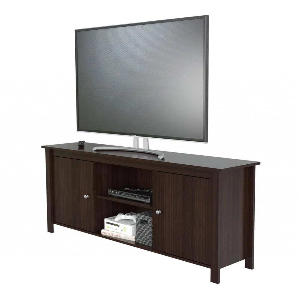 Dark Brown Wood And Metal Mirrored TV Stand G222