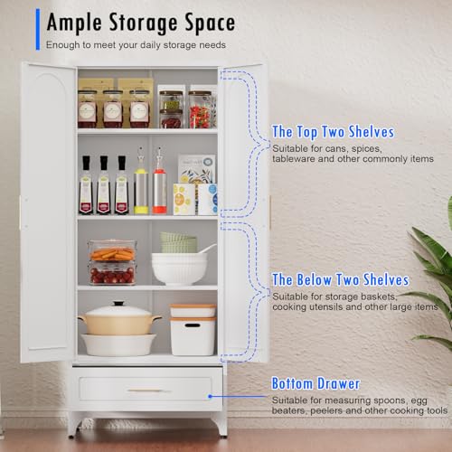 White 71 Inch Tall Metal Storage Cabinet with Doors and Shelves Q84737