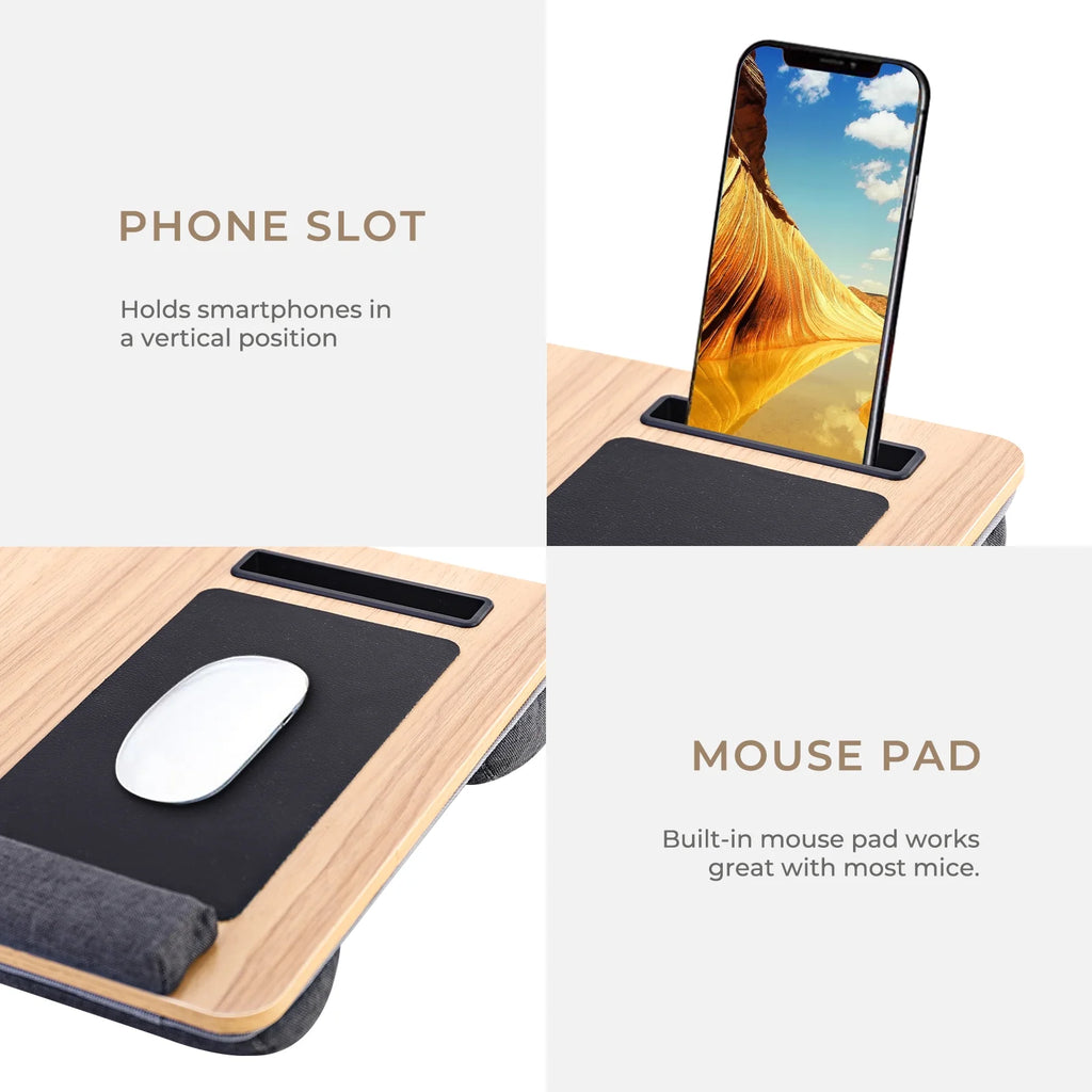 Portable Lap Laptop Desk with Cushion, Mouse Pad & Phone Slot W97322